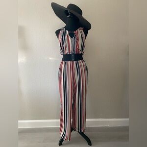ENFOCUS STUDIOS Women's Striped Jumpsuit Sz 14 Retro 70s 80s Y2K Chic NYC Style